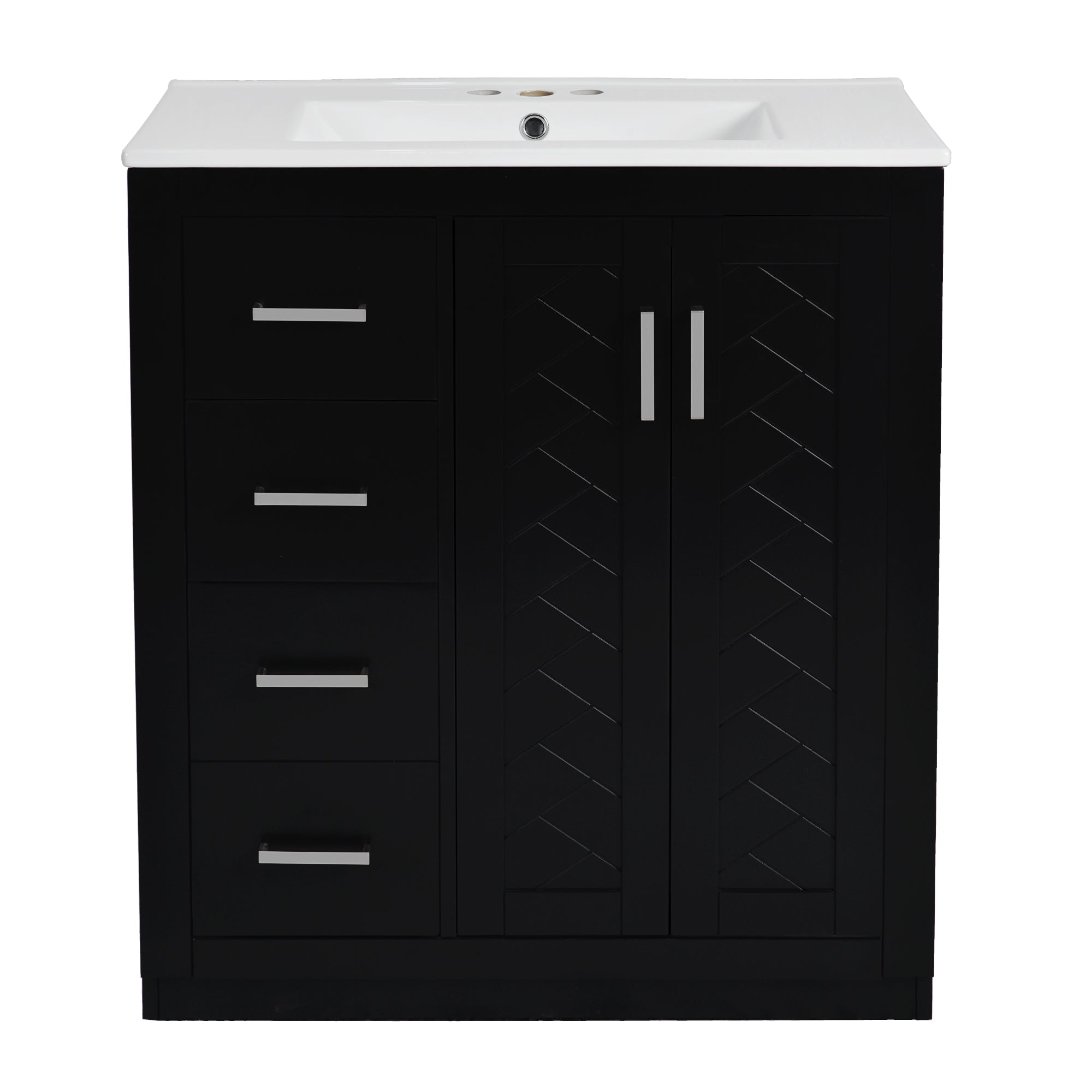 VanityFus 30-in Black Bathroom Vanity Single Sink Combo with Ceramic Top Undermount 2 Soft Close Doors 3 Drawers